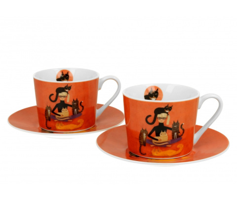 Zestaw dwie filiżanki spodki koci świat Cindy koty do kawy