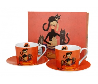 Zestaw dwie filiżanki spodki koci świat Cindy koty do kawy