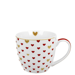 Kubek do herbaty kawy na walentynki serca złote w koszyczku