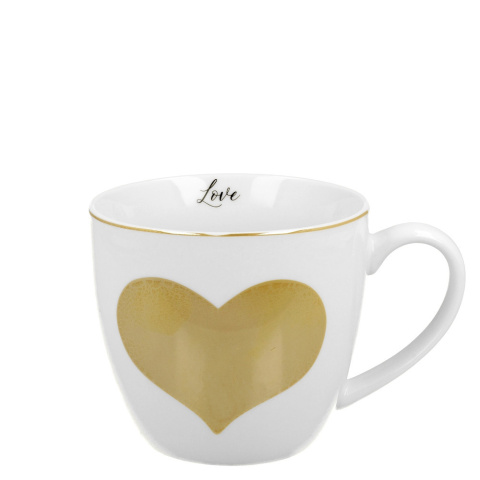Kubek do herbaty kawy na walentynki złote serce w obwolucie
