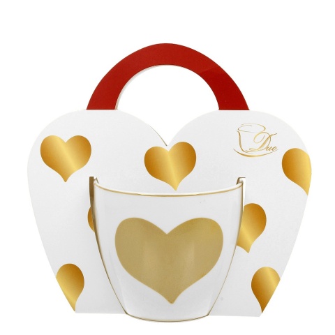 Kubek do herbaty kawy na walentynki złote serce w obwolucie