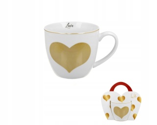 Kubek do herbaty kawy na walentynki złote serce w obwolucie