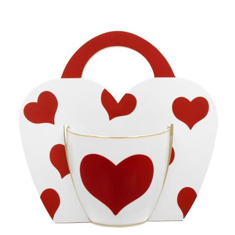 Kubek do herbaty kawy na walentynki czerwone serce obwoluta