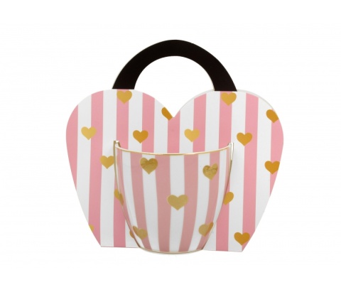 Kubek do herbaty kawy na prezent serca w koszyczku różowy