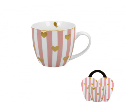 Kubek do herbaty kawy na prezent serca w koszyczku różowy