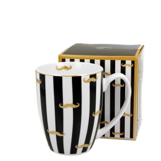 Kubek classic w pudełku na urodziny wąsy granatowe pasy