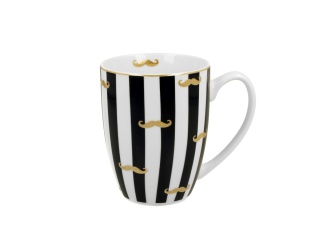 Kubek classic w pudełku na urodziny wąsy granatowe pasy