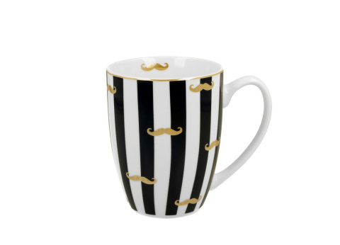 Kubek classic w pudełku na urodziny wąsy granatowe pasy