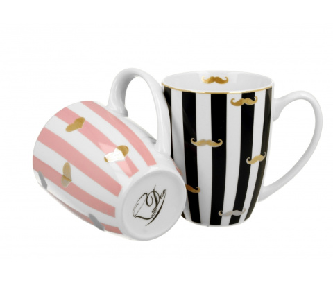 Komplet 2 kubki w pudełku porcelana na prezent wąsy serca