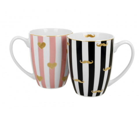 Komplet 2 kubki w pudełku porcelana na prezent wąsy serca