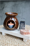Zestaw kominek brązowy wosk tarka podstawka ceramika amber