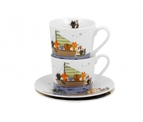 Komplet dwie filiżanki spodki koci świat marynarze koty