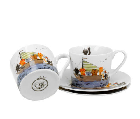 Komplet dwie filiżanki spodki koci świat marynarze koty