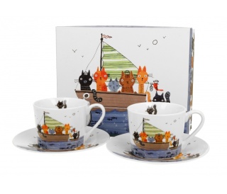 Komplet dwie filiżanki spodki koci świat marynarze koty