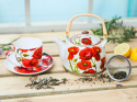 Zestaw dzbanek czajnik ceramiczny z sitkiem maki kwiaty