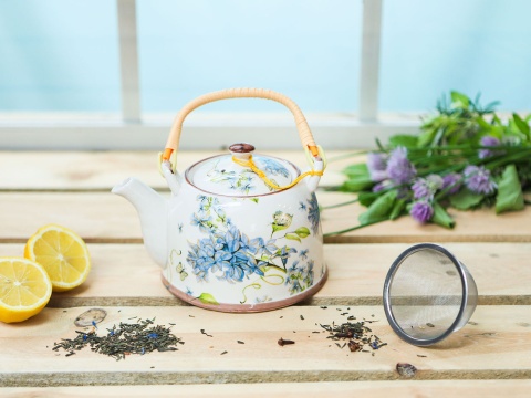Zestaw dzbanek czajnik ceramiczny z sitkiem bez kwiaty