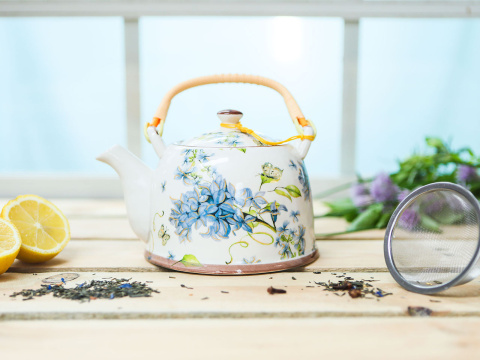 Zestaw dzbanek czajnik ceramiczny z sitkiem bez kwiaty