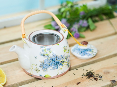 Zestaw dzbanek czajnik ceramiczny z sitkiem bez kwiaty