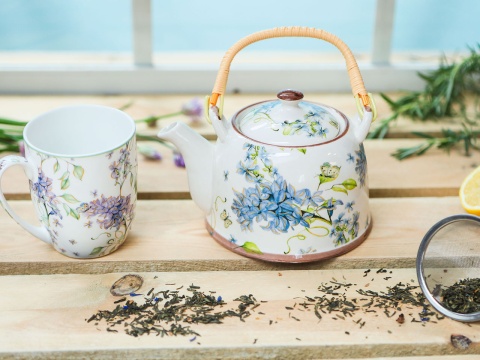Zestaw dzbanek czajnik ceramiczny z sitkiem bez kwiaty