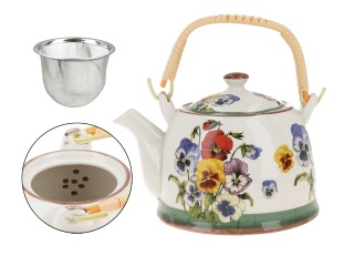 Komplet dzbanek czajnik ceramiczny z zaparzaczem bratki