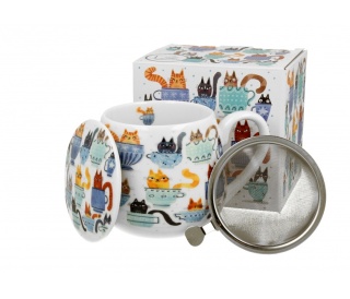 Zestaw kubek z zaparzaczem koci świat koty w filiżankach