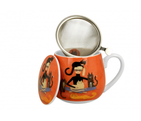 Zestaw kubek baryłka z zaparzaczem koci świat cindy koty