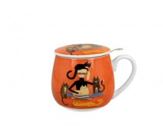 Zestaw kubek baryłka z zaparzaczem koci świat cindy koty