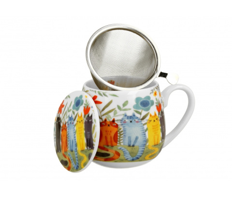 Zestaw kubek baryłka z sitkiem koci świat koty w ogrodzie