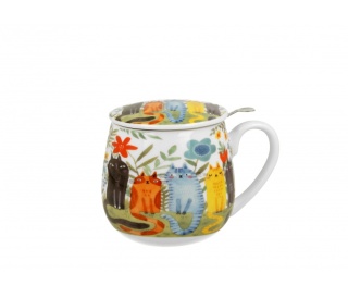 Zestaw kubek baryłka z sitkiem koci świat koty w ogrodzie