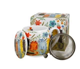 Zestaw kubek baryłka z sitkiem koci świat koty w ogrodzie