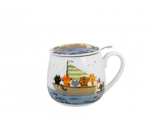 Zestaw kubek baryłka z zaparzaczem koci świat marynarze