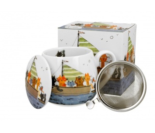 Zestaw kubek baryłka z zaparzaczem koci świat marynarze