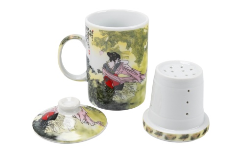Kubek z sitkiem filtrem do herbaty gejsza porcelana II GATUNEK
