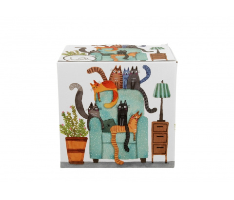 Komplet kubek z zaparzaczem koci świat koty na fotelu