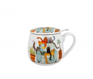 Komplet kubek z zaparzaczem koci świat koty na fotelu