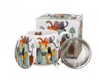 Komplet kubek z zaparzaczem koci świat koty na fotelu