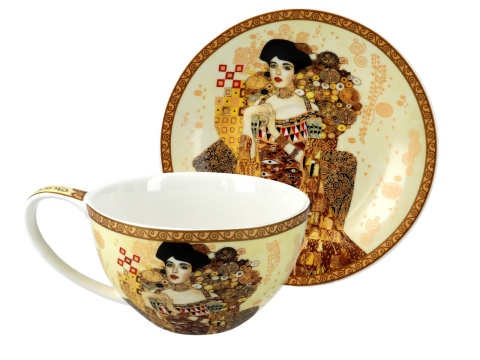 Duża filiżanka ze spodkiem Klimt Adela Carmani kremowe tło