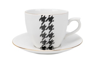 Filiżanka + spodek Mieroszów pepitka tytan biała