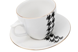 Filiżanka + spodek Mieroszów pepitka tytan biała