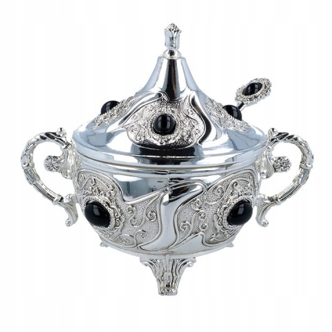 Komplet srebrny cukiernica z łyżeczką mlecznik tacka