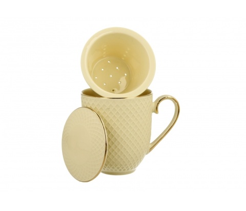 Komplet kubek z filtrem do herbaty vesper ecru tłoczenia