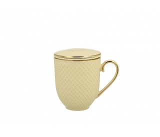 Komplet kubek z filtrem do herbaty vesper ecru tłoczenia