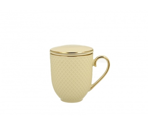 Komplet kubek z filtrem do herbaty vesper ecru tłoczenia