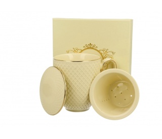 Komplet kubek z filtrem do herbaty vesper ecru tłoczenia