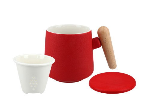 Komplet kubek z zaparzaczem do herbaty ceramika czerwony