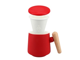 Komplet kubek z zaparzaczem do herbaty ceramika czerwony