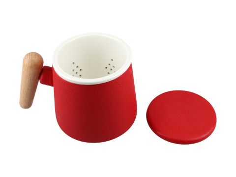 Komplet kubek z zaparzaczem do herbaty ceramika czerwony