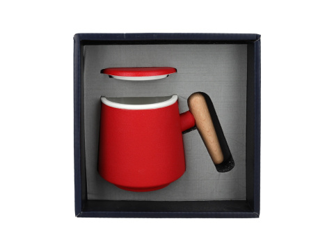 Komplet kubek z zaparzaczem do herbaty ceramika czerwony