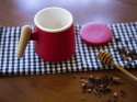 Komplet kubek z zaparzaczem do herbaty ceramika czerwony