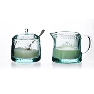 Komplet szklana cukiernica mlecznik turkus Ecila szkło